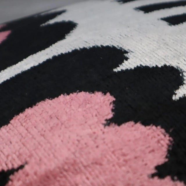 Black Contemporary Pink Black Handmade Silk Throw Pillow With Down Insert For Sale - Image 8 of 9