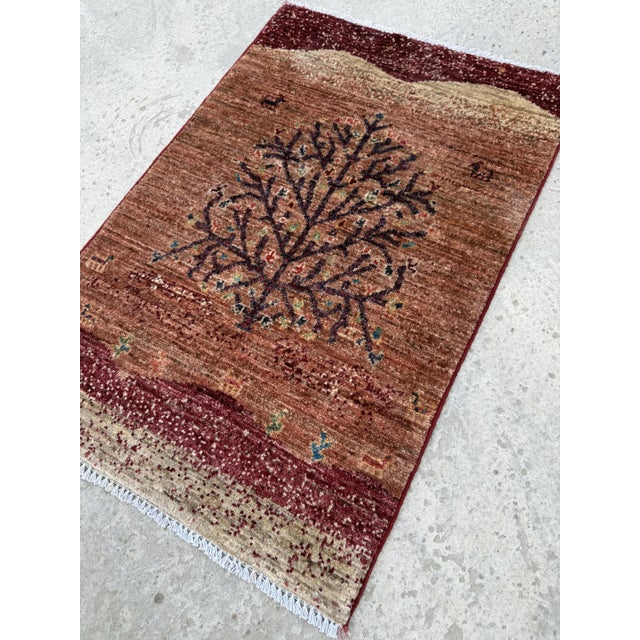 Terracotta Afghan Gabbeh Tree of Life Rug, 02'00 X 03'00 For Sale - Image 6 of 11