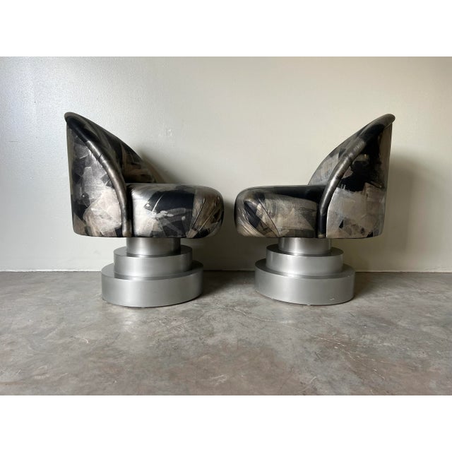 1980s 80's Karl Springer - Style Postmodern Swivel Lounge Chairs - a Pair For Sale - Image 5 of 12