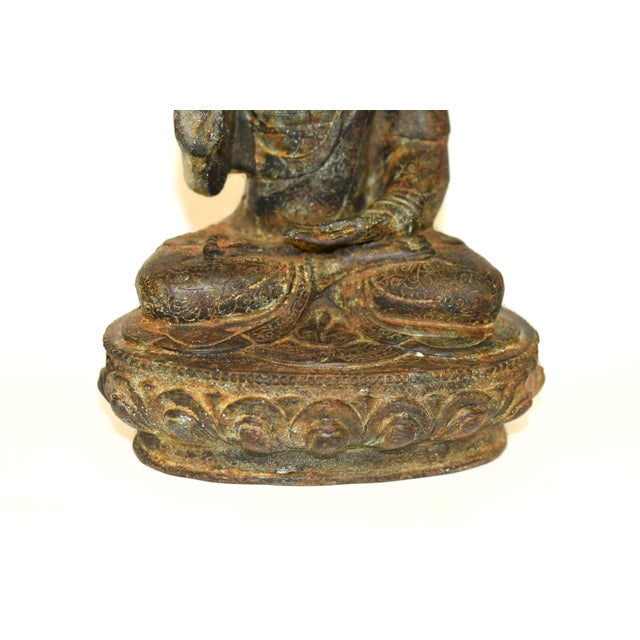 Antique Tibetan Bronze Buddha Shakyamuni With High Crown For Sale - Image 11 of 15