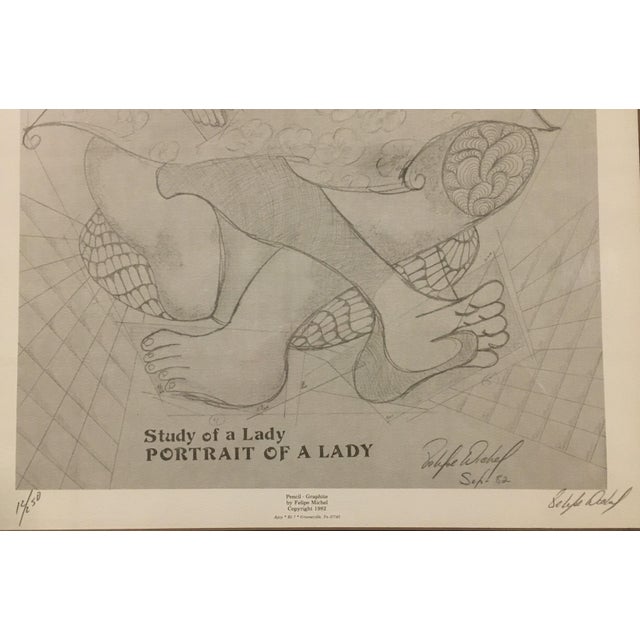 1980s Vintage "Portrait of a Lady" Print by Felipe Michel, Signed and Numbered, Framed For Sale - Image 4 of 7