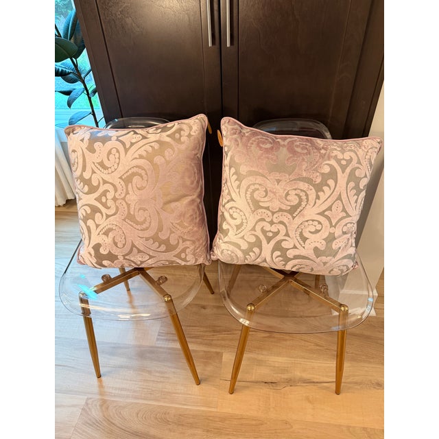 Pair of New Lilac Velvet Damask Throw Pillows With Down Inserts For Sale - Image 11 of 11