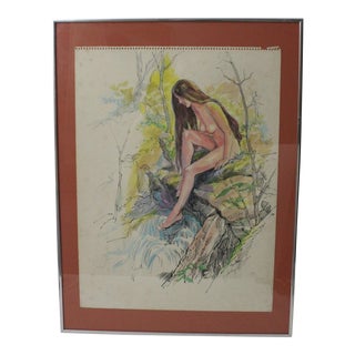 1985 "Outdoors" Figurative Mixed-Media Drawing by John Elliot, Framed For Sale