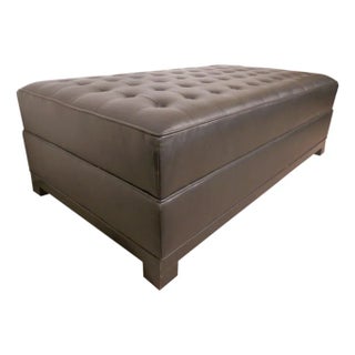 Mid 20th Century Tufted Large Black Leather Ottoman For Sale