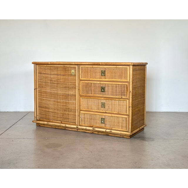 Light Yellow Wicker and Bamboo Sideboard by Dal Vera, 1970s For Sale - Image 8 of 8
