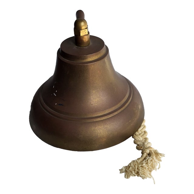 Vintage Brass Ship Bell With Rope Handle For Sale