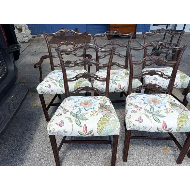 1940s Set of 12 Georgian Style 1950s Mahogany Ribbon Back Dining Room Chairs For Sale - Image 10 of 10