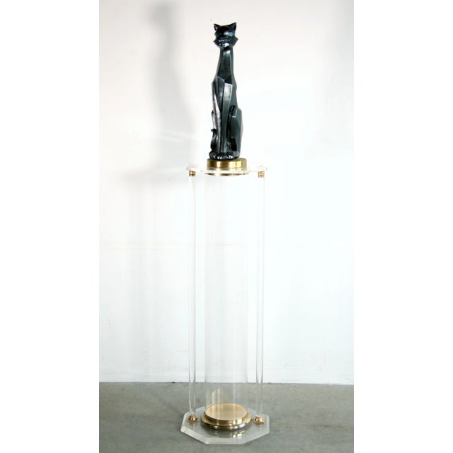 Vintage Hollywood Regency / Mid Century Modern lucite pedestal with great gold gilded brass accents and hardware! Very...