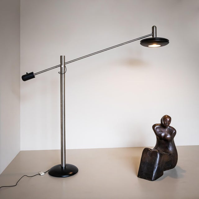 Black Large Floor Lamp With Long Arm, Attributed to Selenova, Italy, Mid-20th Century For Sale - Image 8 of 8