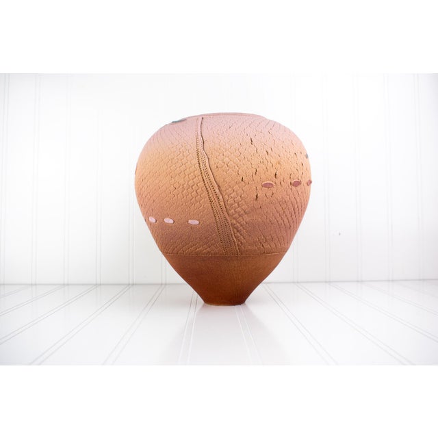 1980s Listed Artist Jamie Fine Mid-Century Modern-Style Textured Terra Cotta Ovoid Vase For Sale - Image 5 of 13