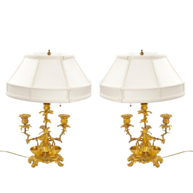 French Pair of Gilt Bronze Louis XVI-Style Three-Light Candelabra Table Lamps For Sale - Image 15 of 15