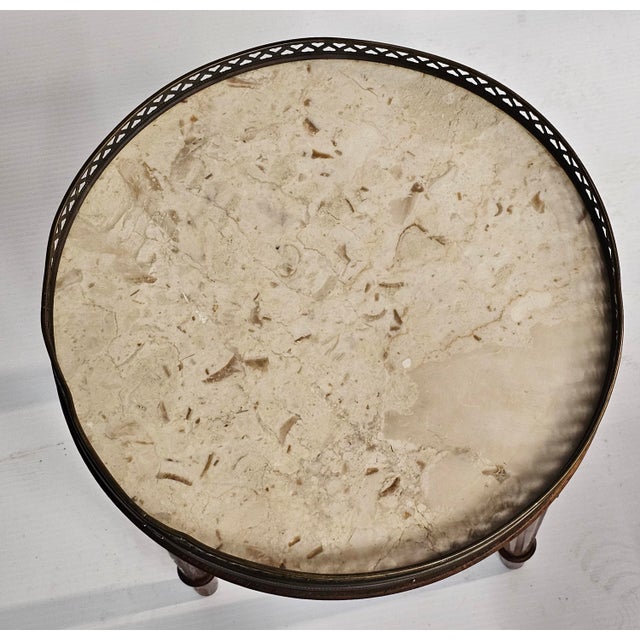 French Early 20th Century French Walnut & Galleried Marble Top Bouillotte Candle Stand / Wine Table For Sale - Image 3 of 6