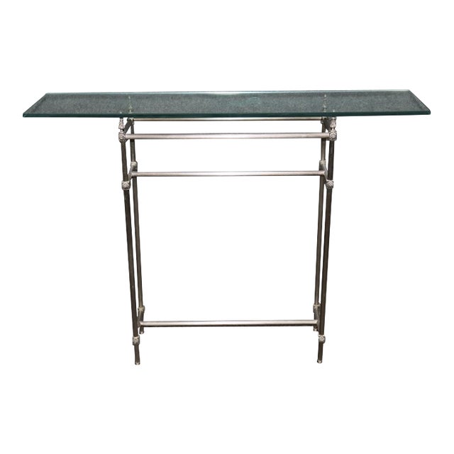 Finest Quality French Directoire Steel and Glass Shallow Depth Console Table For Sale
