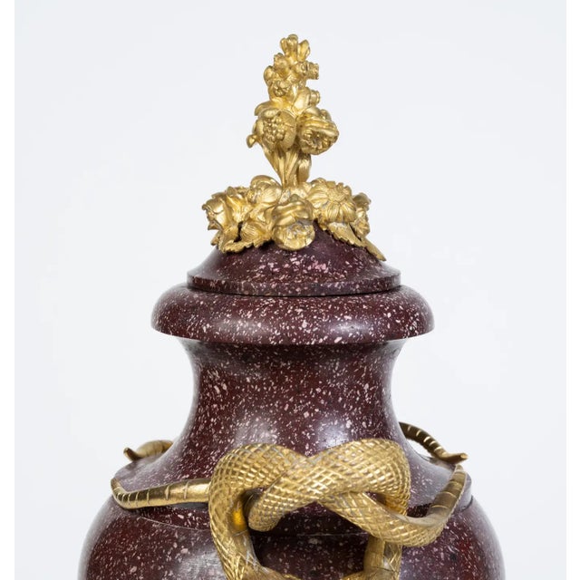 Early 19th Century A Large Pair of French Ormolu-Mounted Porphyry Vases For Sale - Image 5 of 12