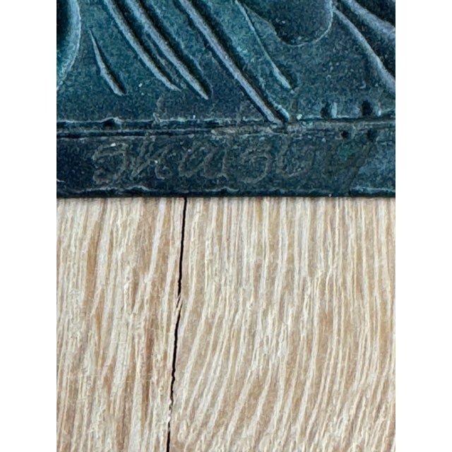 Monumental Signed Modernist/Brutalist Sculptural Candlesticks in Verdigris Patinated Bronze, 1970s, a Pair For Sale - Image 4 of 12