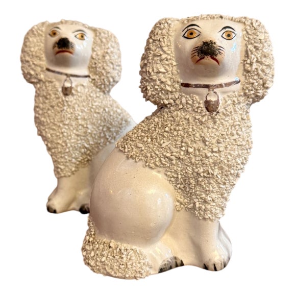 Small Antique Poodle Figurines, 1900, Set of 2 For Sale