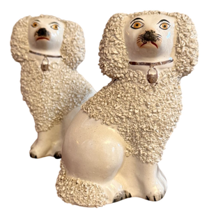 Small Antique Poodle Figurines, 1900, Set of 2