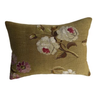 19th Century French Aubusson Rose Pillow For Sale