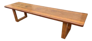 1980s Vintage Walnut and Cherry Bench- 7 Foot Long