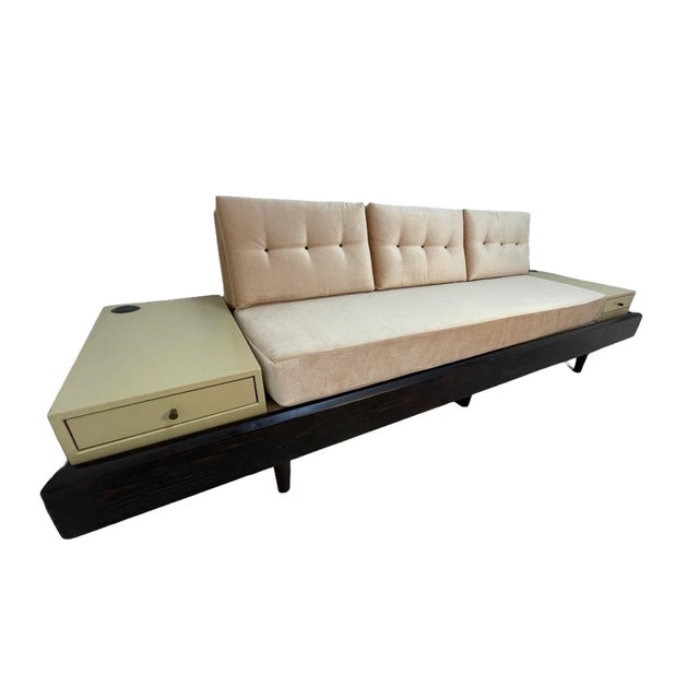 Custom Convertible Daybed Sofa With Integrated Side Tables, Sleeper Function & Power Outlets, Circa 1990s For Sale - Image 4 of 13