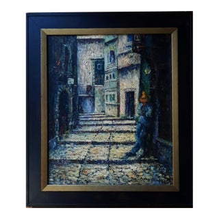 Mid 20th Century German Impressionist Alley Scene Oil Painting by Otto Pippel For Sale
