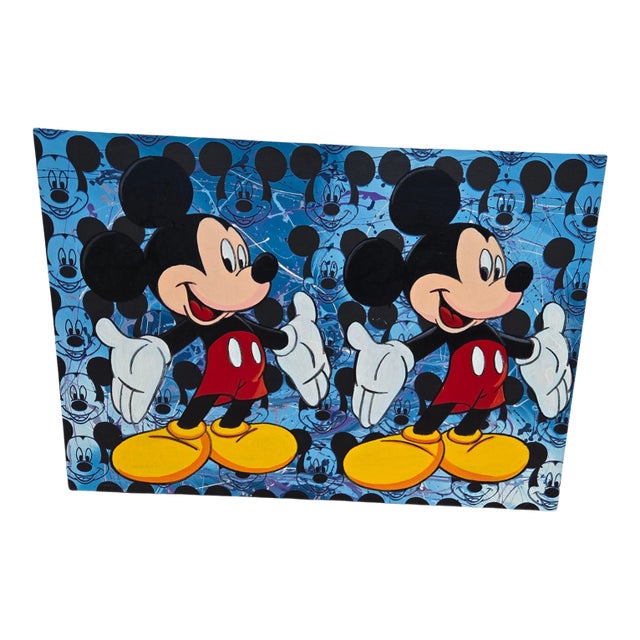 Vintage Original Steve Kaufman Sak Double Mickey Mouse Pop Art Painting For Sale