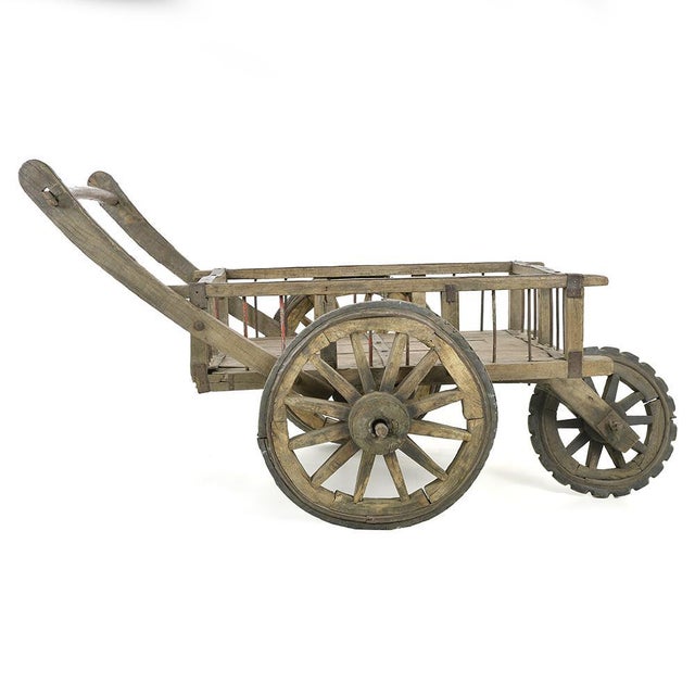 Weathered Wooden Cart with Three Wheels For Sale - Image 3 of 8