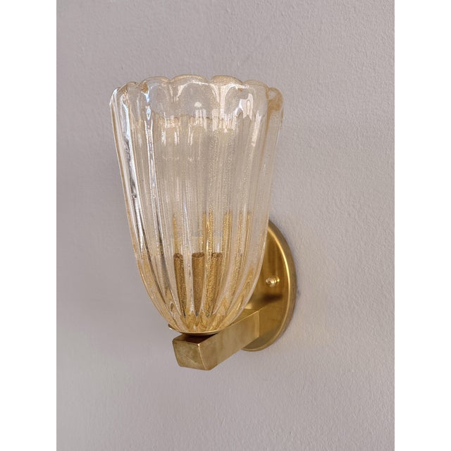 Italian Art Deco Style Brass and Murano Glass Wall Sconces, 1990s, Set of 2 For Sale - Image 10 of 16