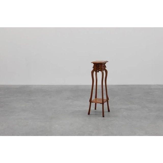 Brown Tall Art Deco Oak Pedestal with 2 Levels, France, 1910s For Sale - Image 8 of 11