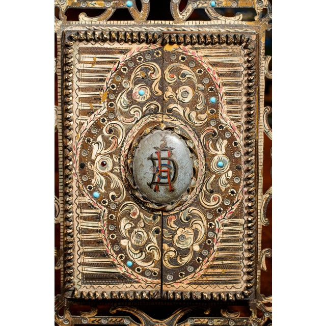 19th Century Amazing Ornate Victorian Antique Anton Boehm Brass Picture Photo Frame With Painting Portrait Miniature of British Soldier For Sale - Image 5 of 13