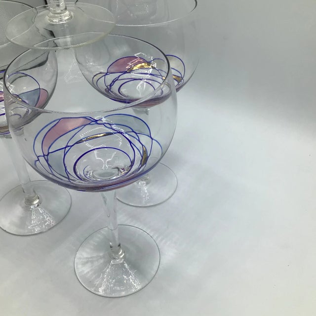 Romanian Cristiro Mosaic Pattern Wine Glasses Hand Blown - Set of 4 For Sale - Image 10 of 13