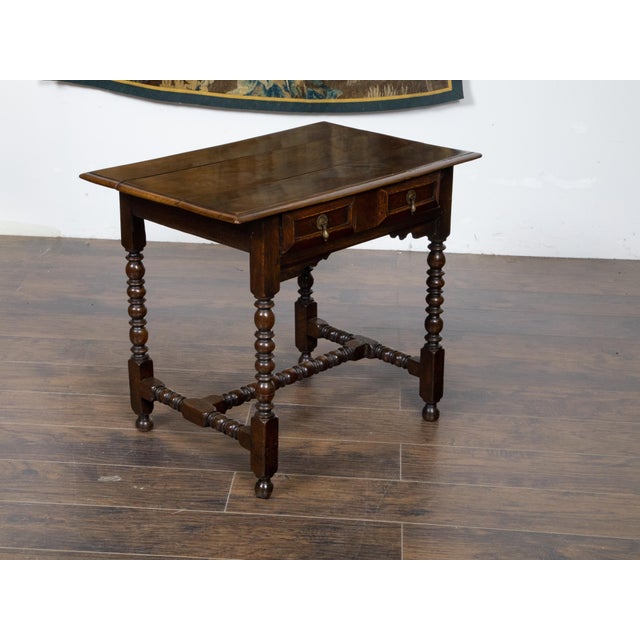 Wood English Oak 19th Century Bobbin Legs Side Table with Geometric Font Drawer For Sale - Image 7 of 12