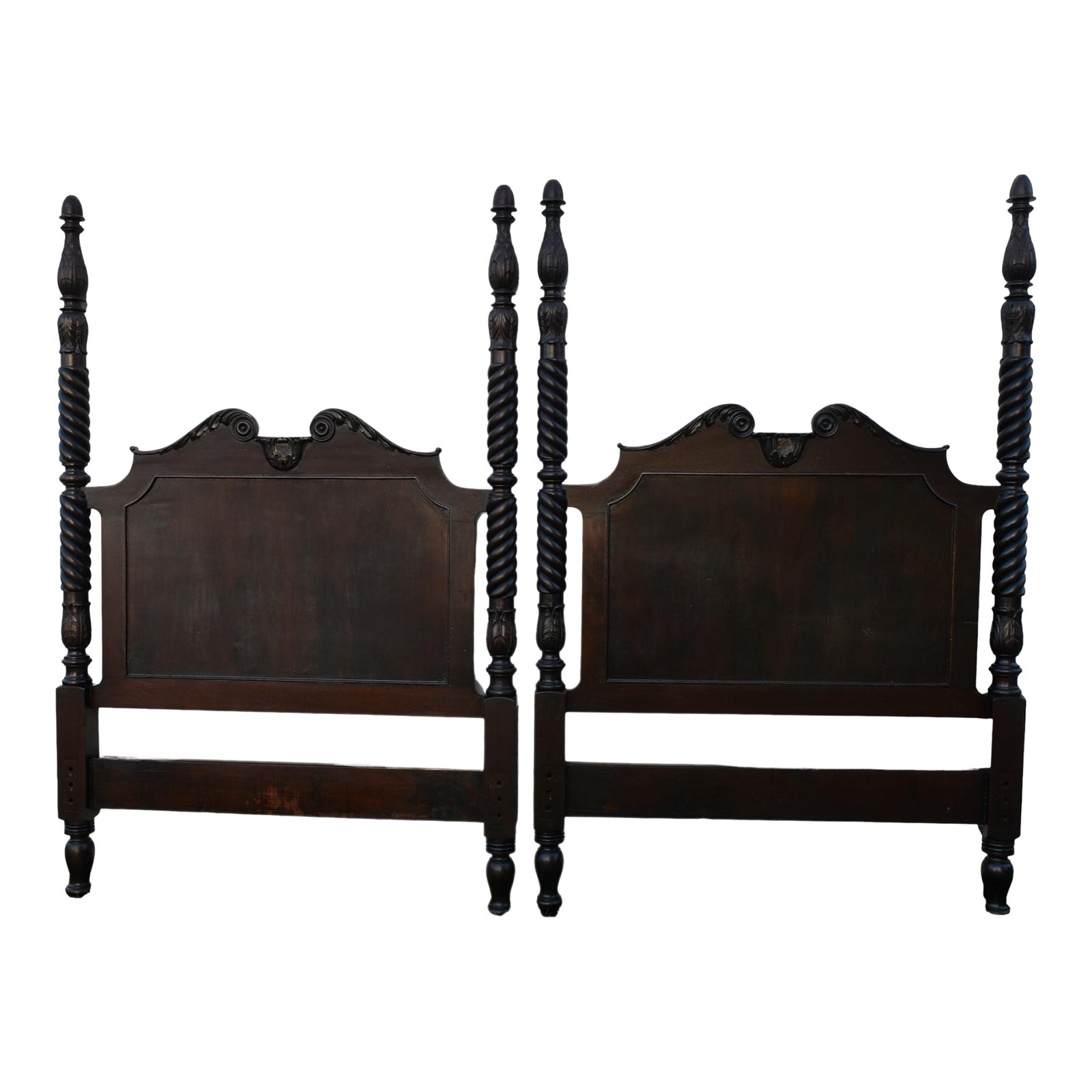 Antique Pair of Carved Mahogany Twin Size Federal Style Headboards