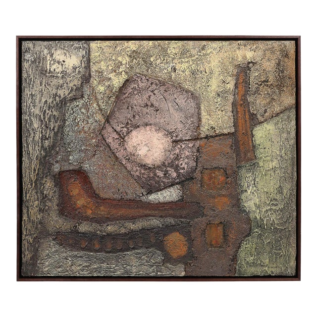 Mid-Century Modernist Textural Abstract Mixed Media Painting on Board For Sale