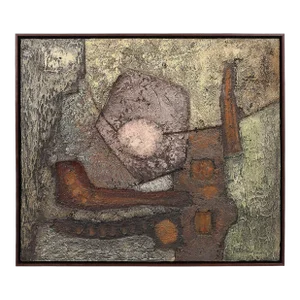 Mid-Century Modernist Textural Abstract Mixed Media Painting on Board