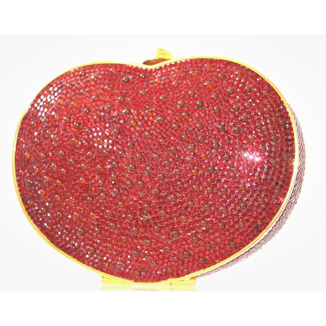 Contemporary Judith Leiber Heart Red Burgundy Crystal Gold Bag Purse Evening Vintage Minaudiere Shoulder Clutch For Sale - Image 3 of 11