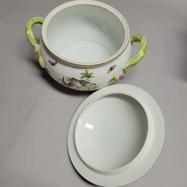 Herend Rothschild Bird Hand-Painted Porcelain Covered Tureen, Hungary For Sale - Image 10 of 11