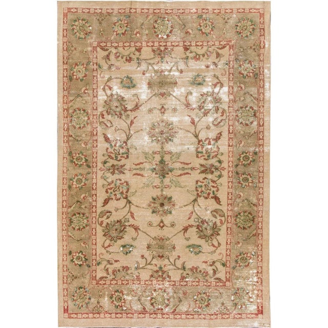 Taupe 1950s Vintage Persian Distressed Tabriz Handmade Taupe Floral Wool Rug For Sale - Image 8 of 8