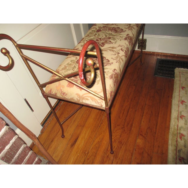 Metal Vintage Art Nouveau Style Gold & Maroon Ornate Metal Bench / Settee For Sale - Image 7 of 12