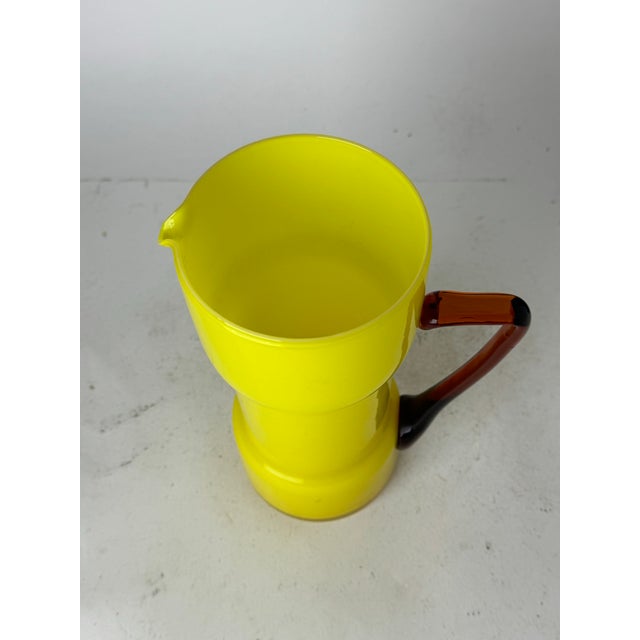 Empoli 1980s Vintage Yellow and Red Empoli Cased Italian Glass Pitcher For Sale - Image 4 of 11