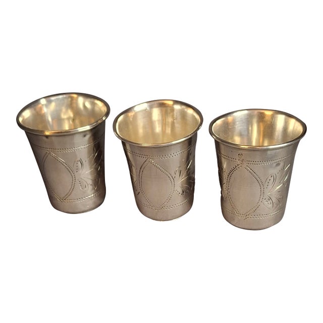 Antique French Silver Kiddush Cups Beakers .800 Gabriel Pascal Gp Hallmarked c.1890 - Set of 3 For Sale