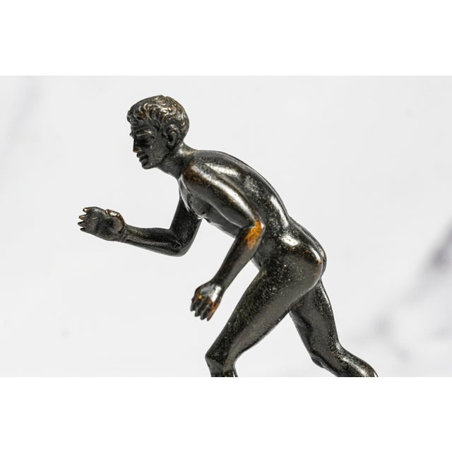 Metal Amazing Miniature Antique Grand Tour Bronze Herculaneum Runner Statue Neoclassical Greek Athlete Sculpture Home Decor Art For Sale - Image 7 of 13