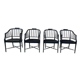 Vintage Hekman Faux Bamboo Chinoiserie Tub Chairs - Set of 4 For Sale