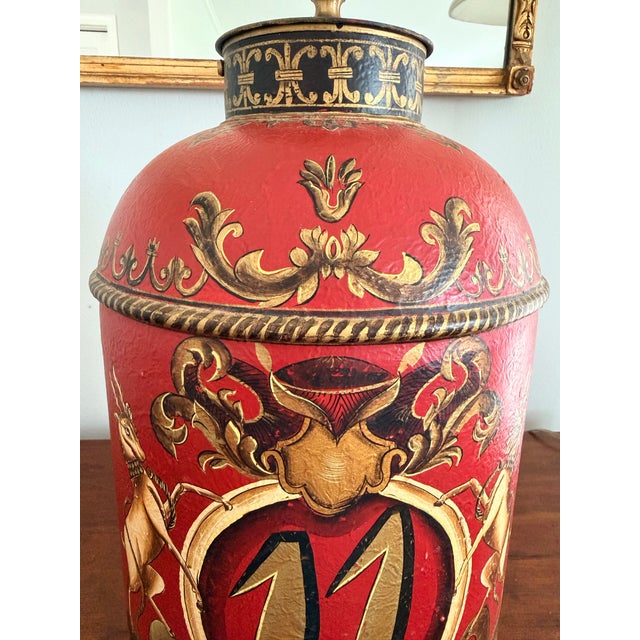 Vintage English Tole Tea Canister Lamp For Sale In Savannah - Image 6 of 11