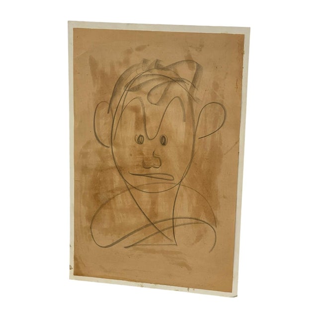 Figurative Vintage Abstract Portrait Drawing on Toned Paper by Jerry Owens, Modernist Figurative Artwork.. For Sale - Image 3 of 10