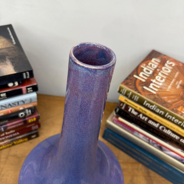 Purple Long Neck Purple Ceramic Vase with Wide Bottom & Blue Hues For Sale - Image 8 of 10
