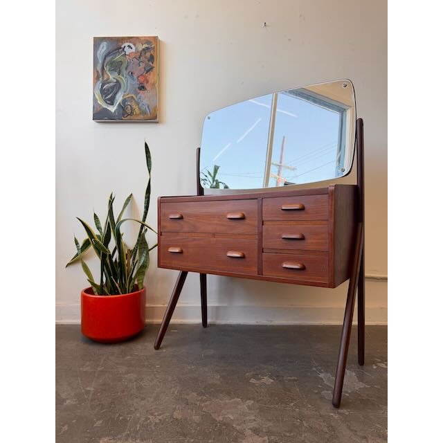 Wood 1960's Danish Modern Teak Compact Vanity & Mirror For Sale - Image 7 of 11