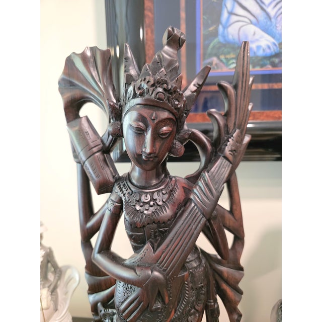 Mid 20th Century Art Deco Balinese Modernist Macassar Ebony Sarasvati Swan Rider Sculpture For Sale In Phoenix - Image 6 of 18