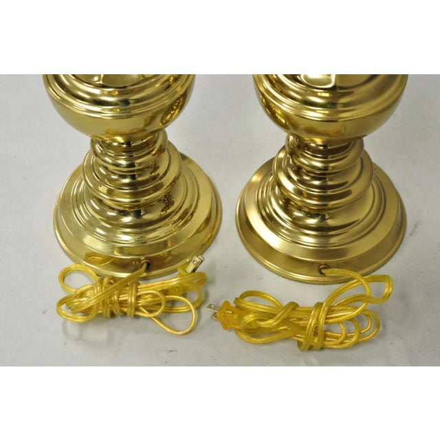 Vintage Styled after Stiffel Hollywood Regency Brass Column Gold Table Lamps - A Pair For Sale - Image 10 of 12