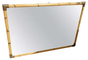 Hollywood Regency Bamboo and Brass Wall Mirror, 1970s